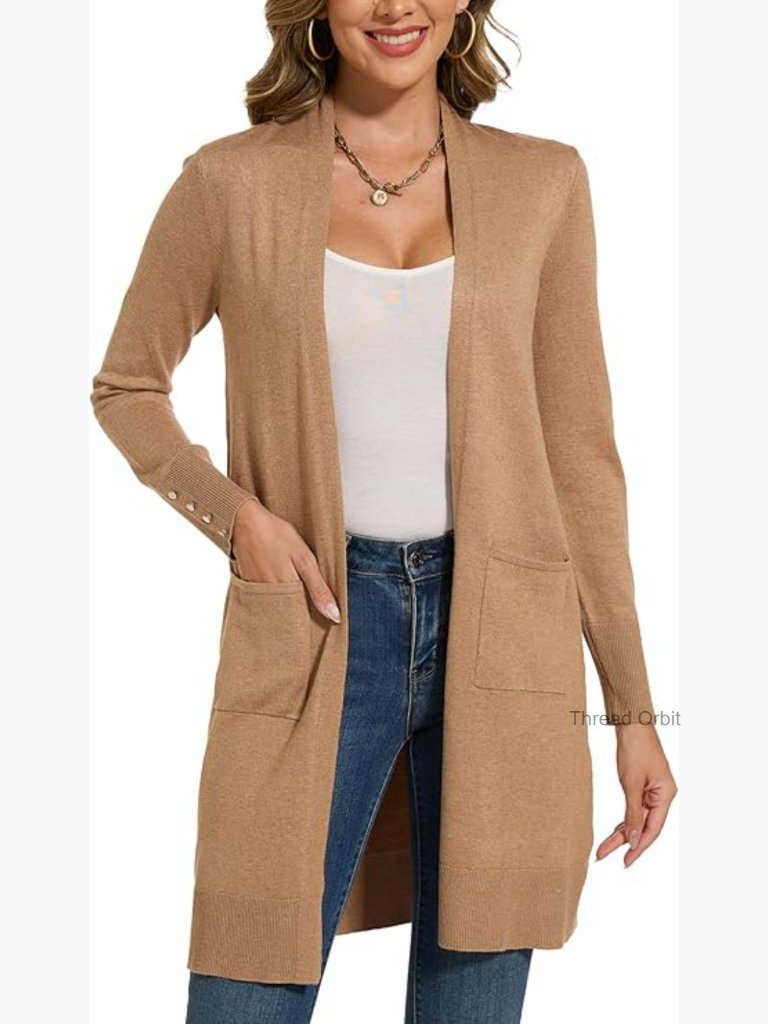 Lightweight Long Cardigan Sweater With Pockets, Viscose, Dressy Duster Coat